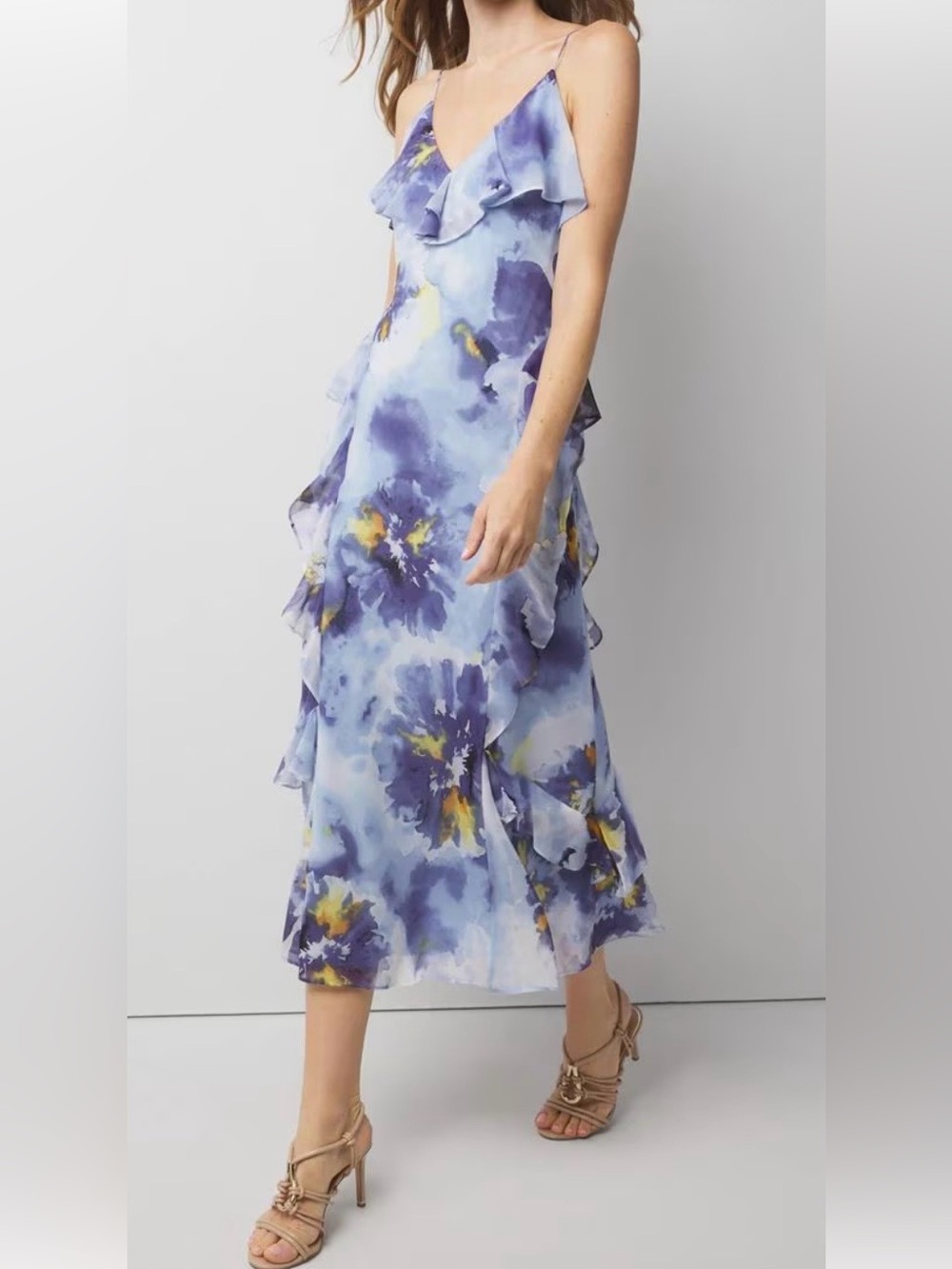 WHBM Chiffon Ruffle Slip Dress
